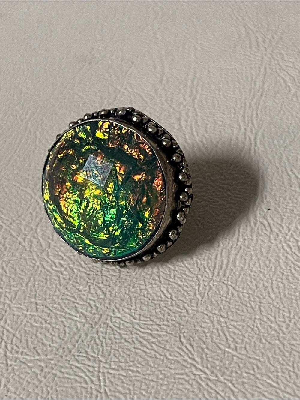 925 Sterling Iridescent Green Round Statement Ring